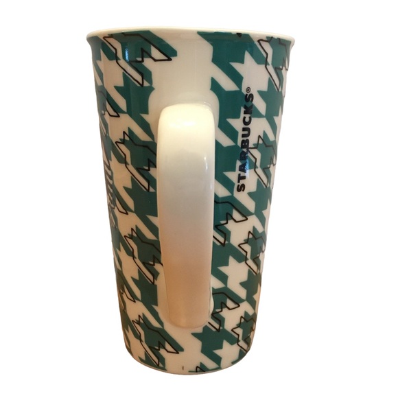 Starbucks 2017 Tall Ceramic Mug White Green Houndstooth - Picture 4 of 11